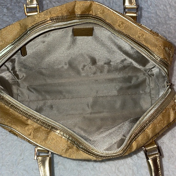 Gucci GG Guccissima Gold Metallic Leather & Canvas Vintage Shoulder Bag Purse - Picture 13 of 17